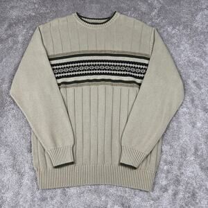 Dockers Striped Cotton Ribbed Sweater Size L Tan Brown Green Academia Preppy
